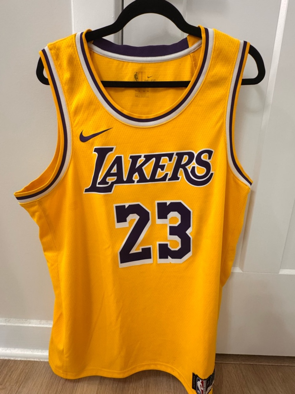 Nike Purple and Gold Lebron James Lakers #23 Basketball Jersey